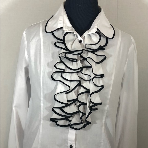 Javelin Blouse Women White Front Collared RufflesSize14 Long Sleeve Buttons =O - Picture 1 of 12